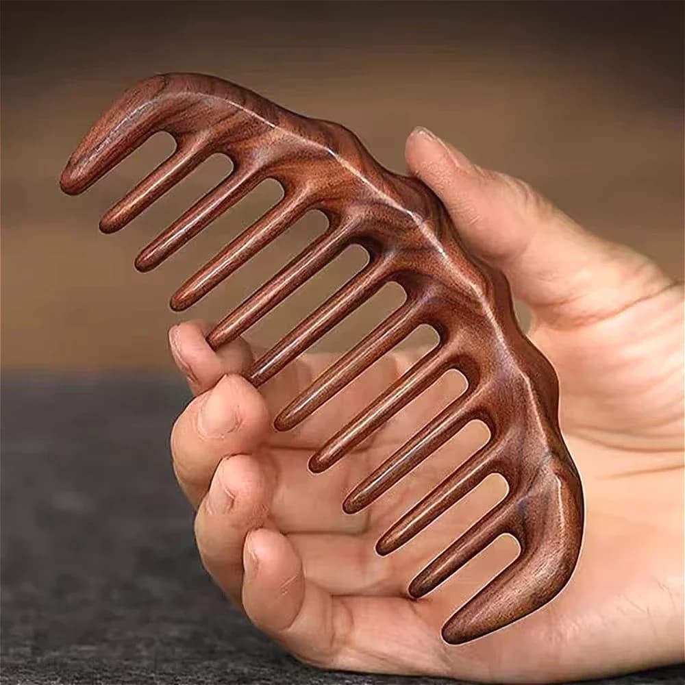 Natural sandalwood wide-tooth detangling comb — image 5