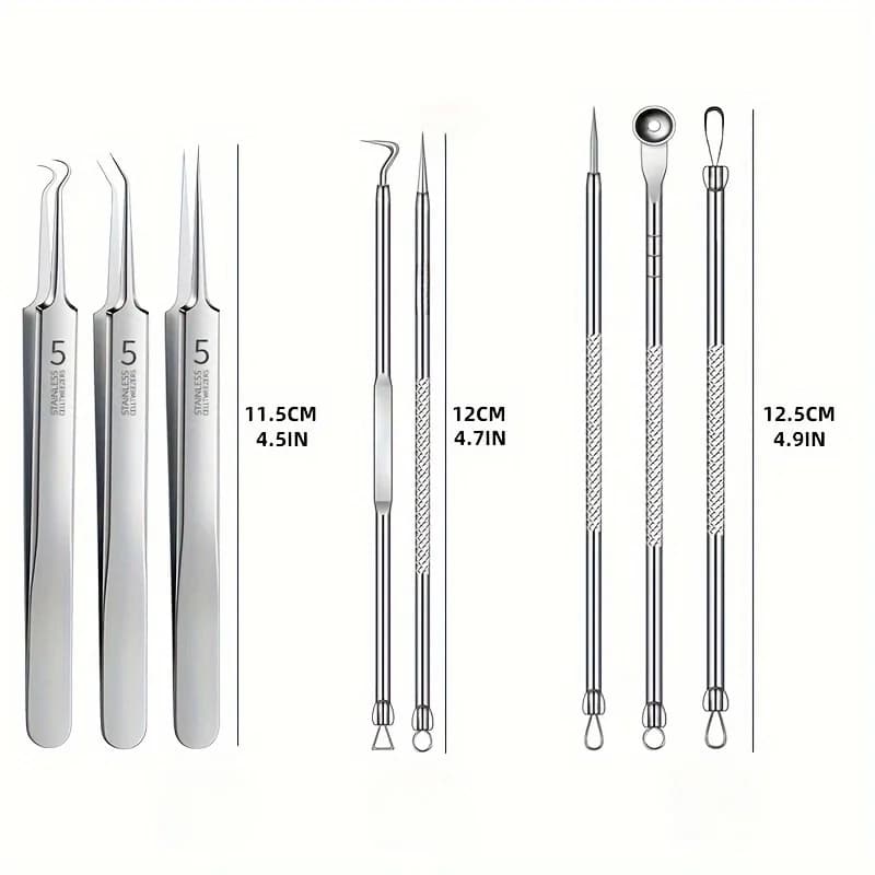 Stainless steel acne removal tool set with multiple extractor heads — image 4