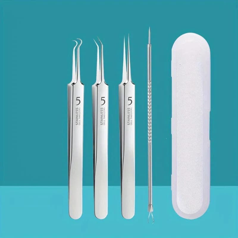 Stainless steel acne removal tool set with multiple extractor heads — image 2