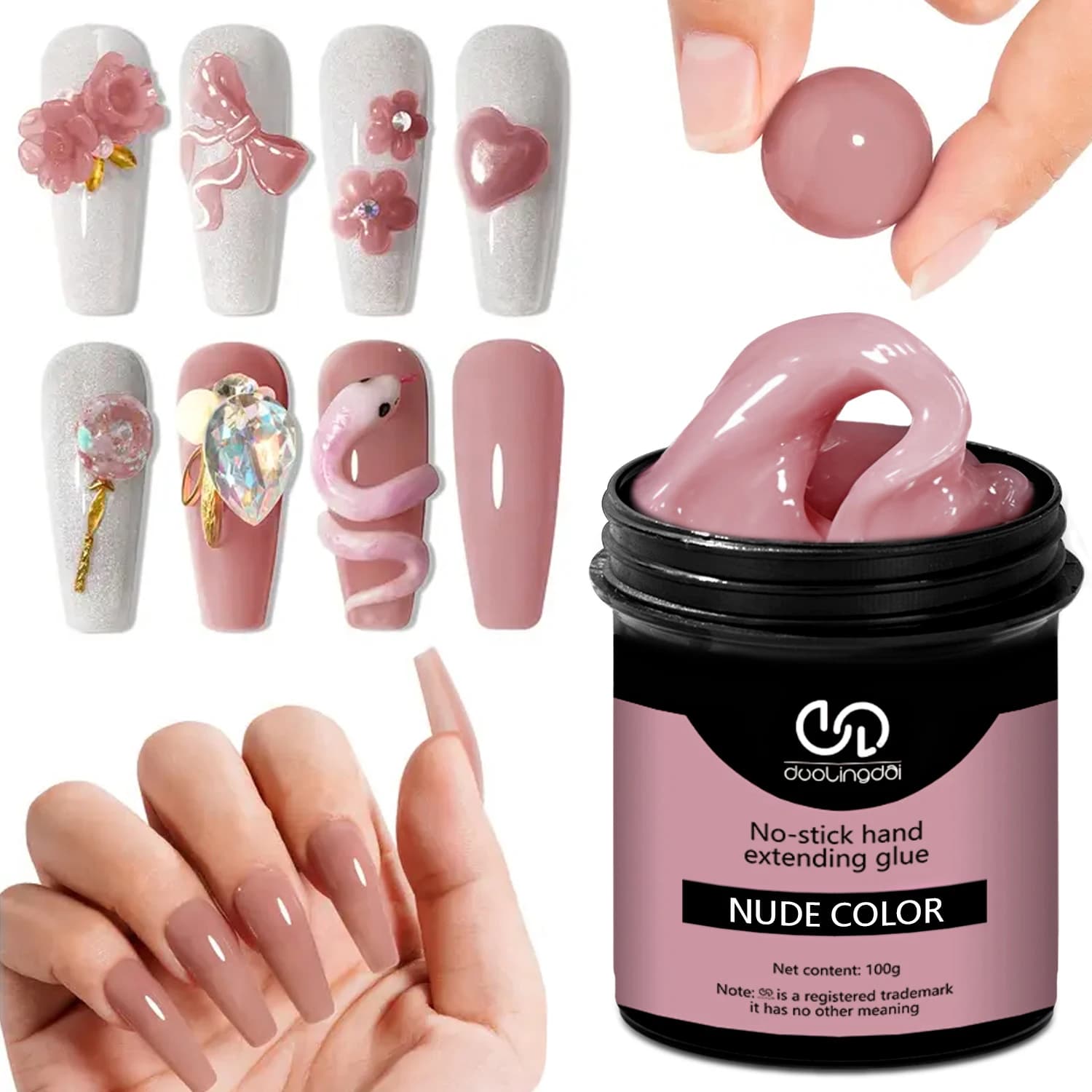 non-stick hand solid nail extension gel in clear pink and white — image 8