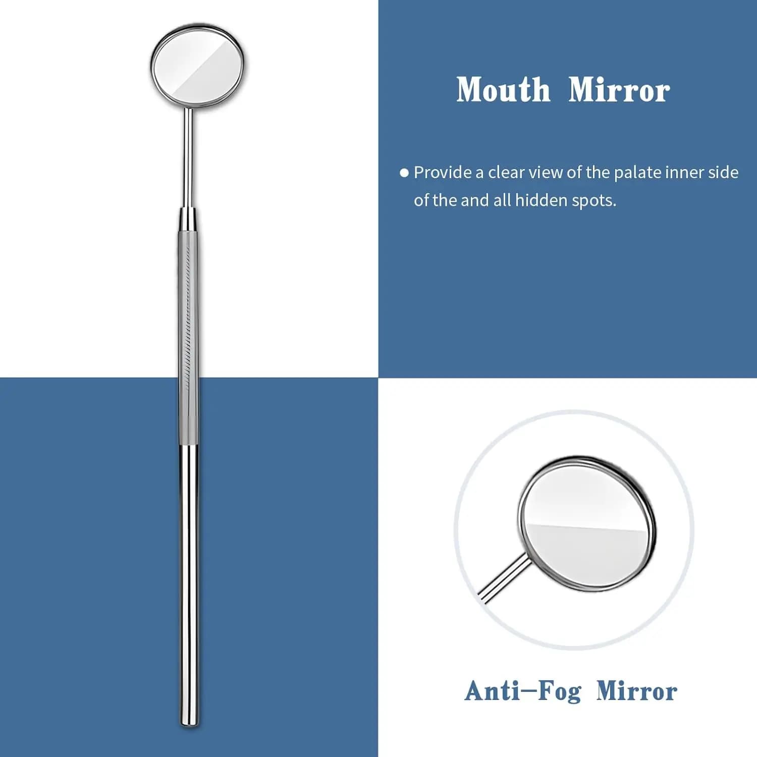 Stainless steel dental tool set with mirror, scope and tweezers — image 3