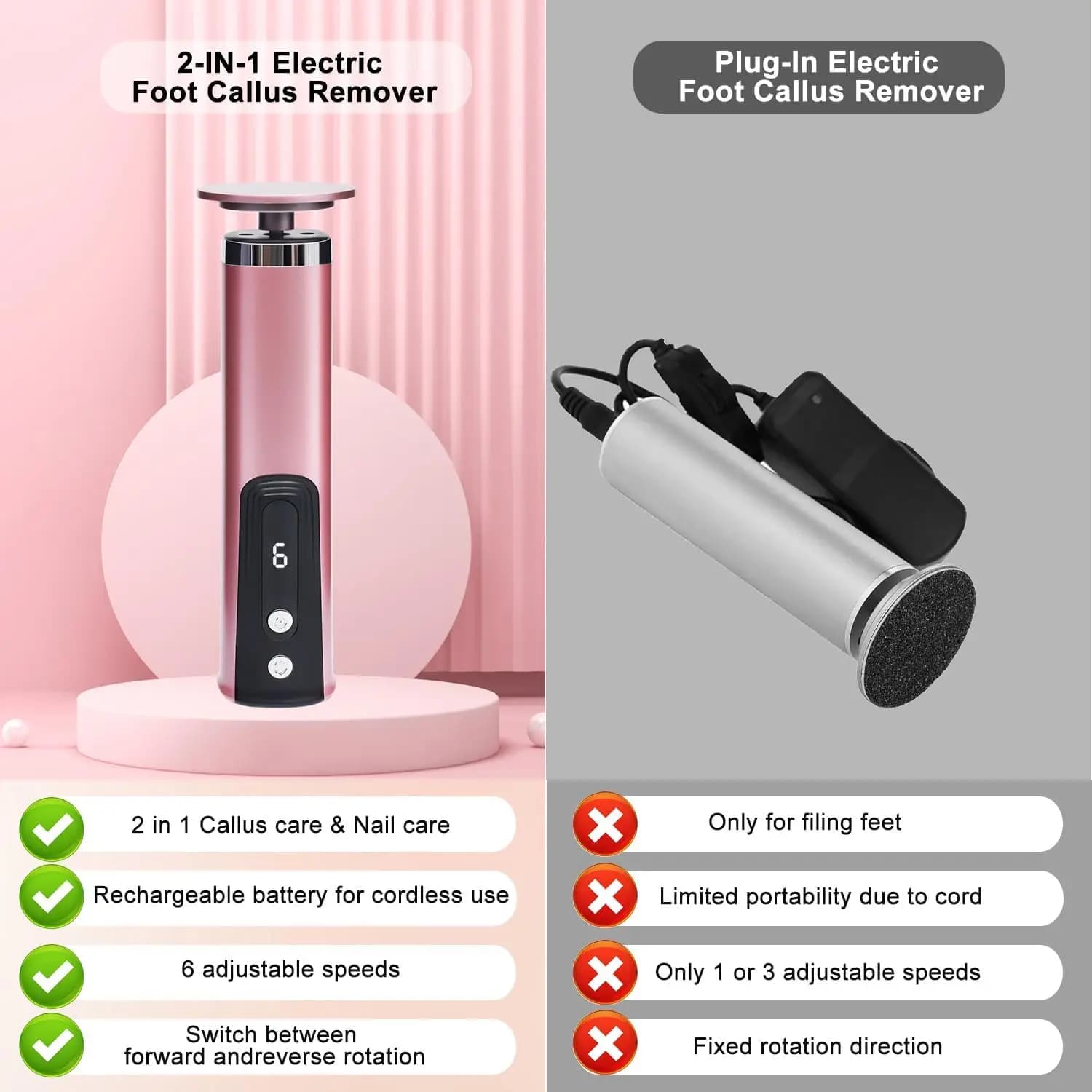Rechargeable electric foot callus remover with nail file attachment — image 4