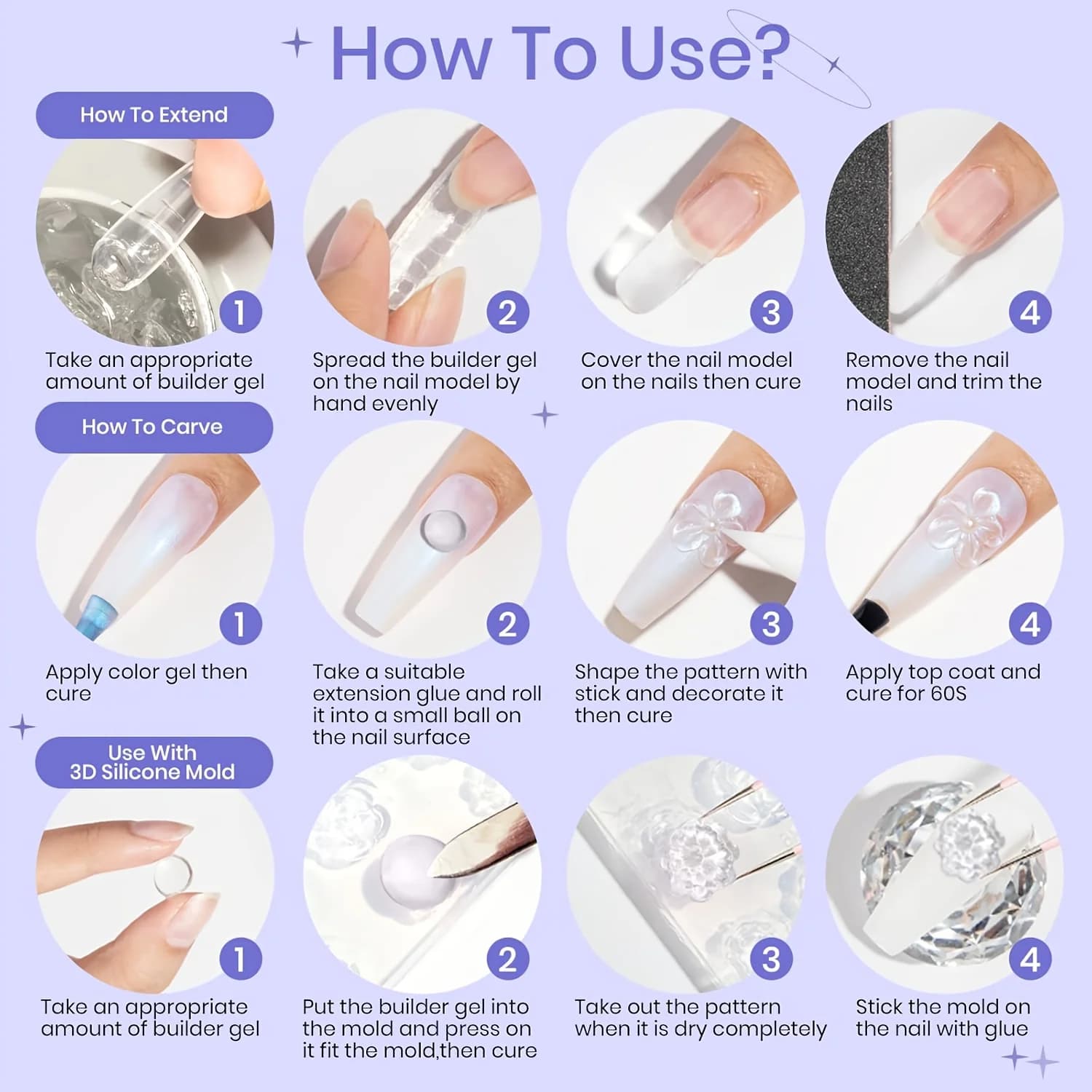 non-stick hand solid nail extension gel in clear pink and white — image 6