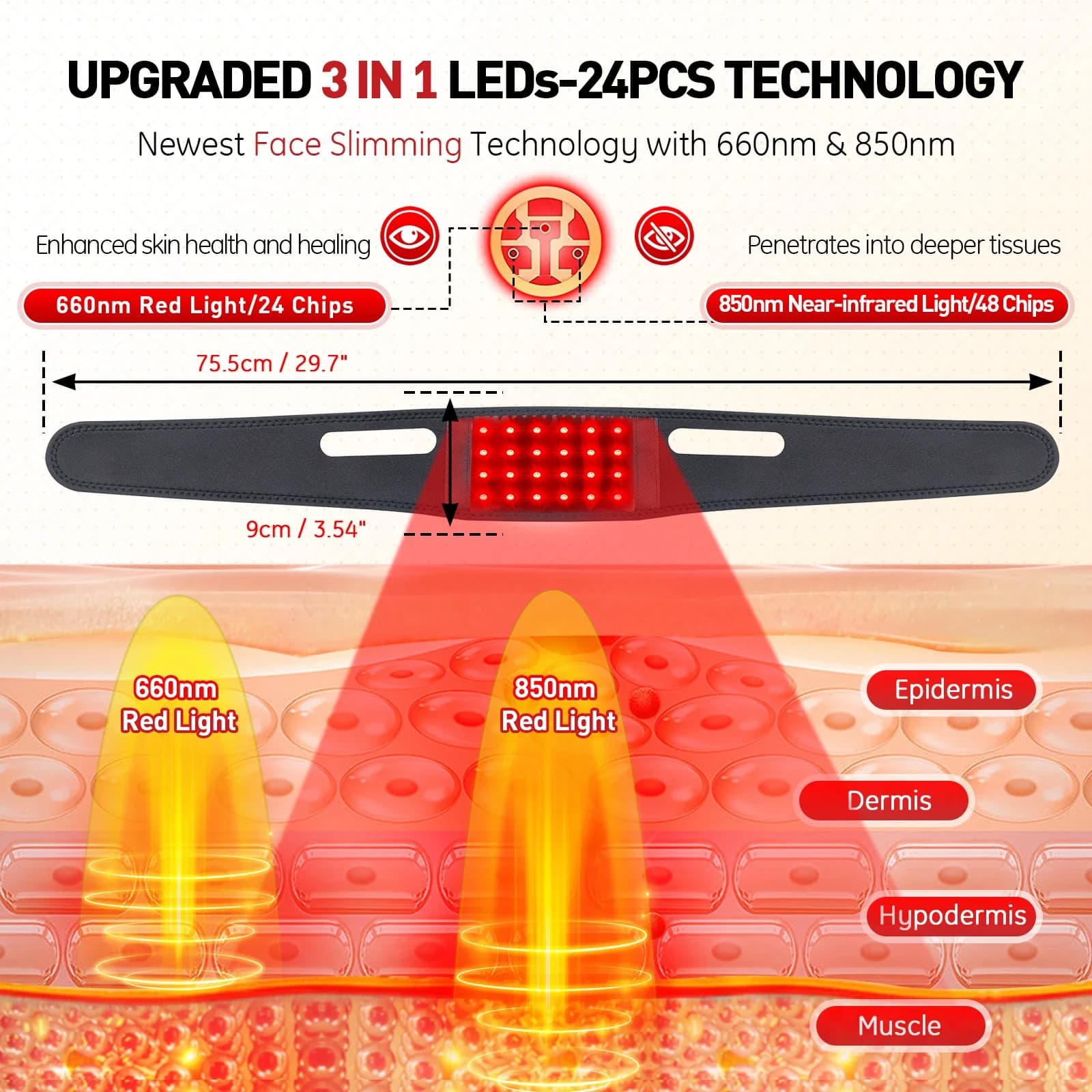 fabric neck and chin wrap with red and infrared light panels — image 4