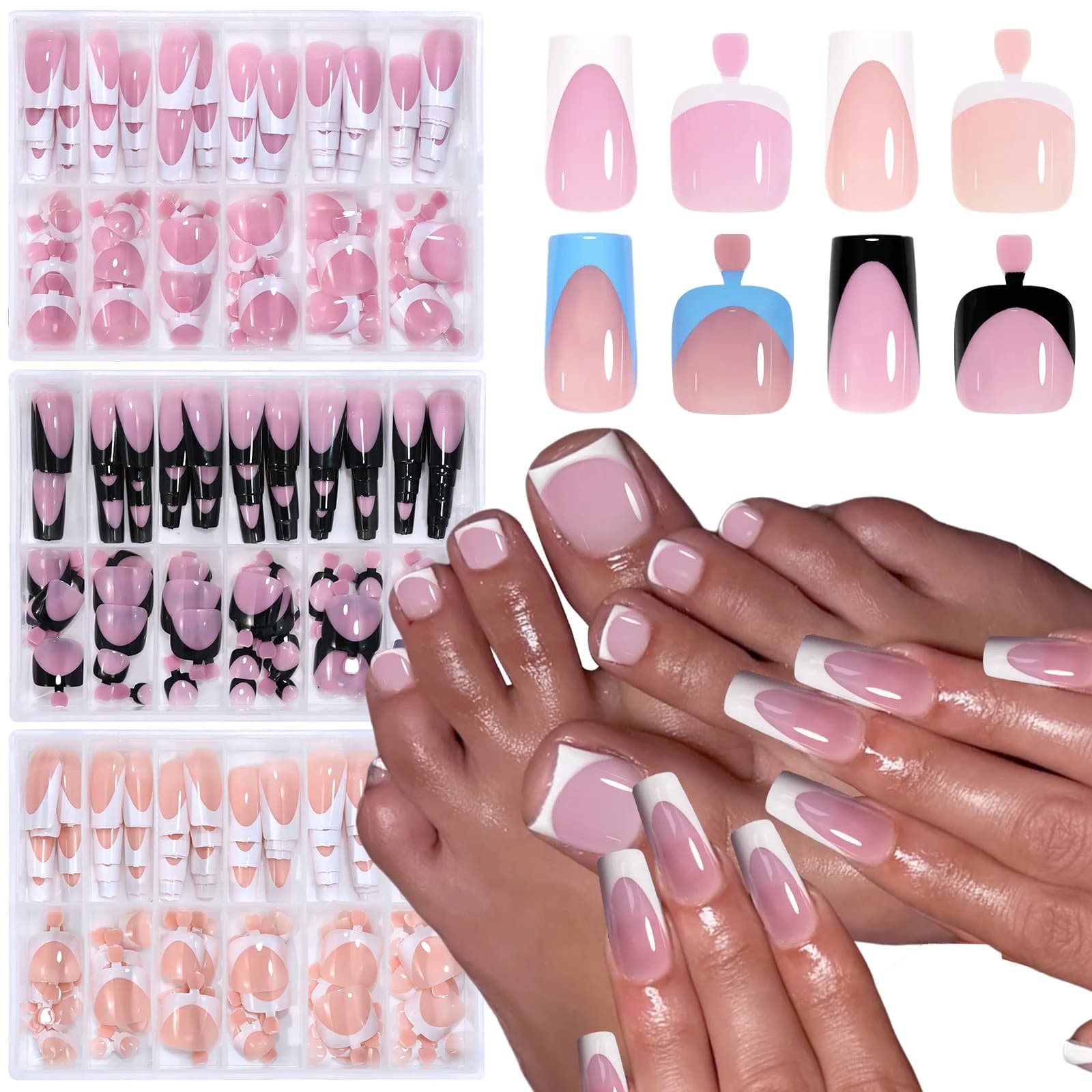 French square acrylic nail tips set for hands and feet — image 1