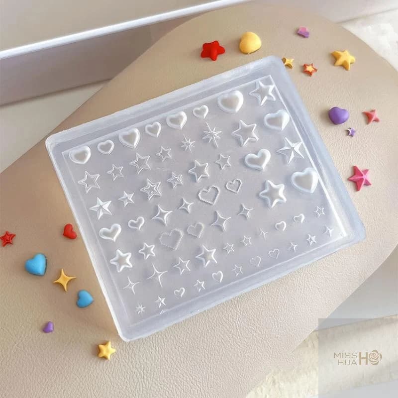 3D silicone nail art mold with heart star pentagram design — image 5