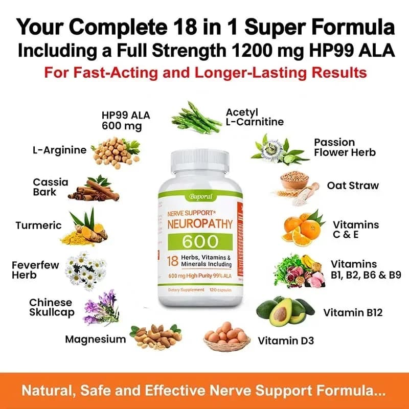 Neuropathy support supplement bottle 600mg — image 3