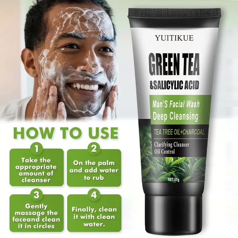 YUITIKUE men's facial wash green tea and salicylic acid — image 2