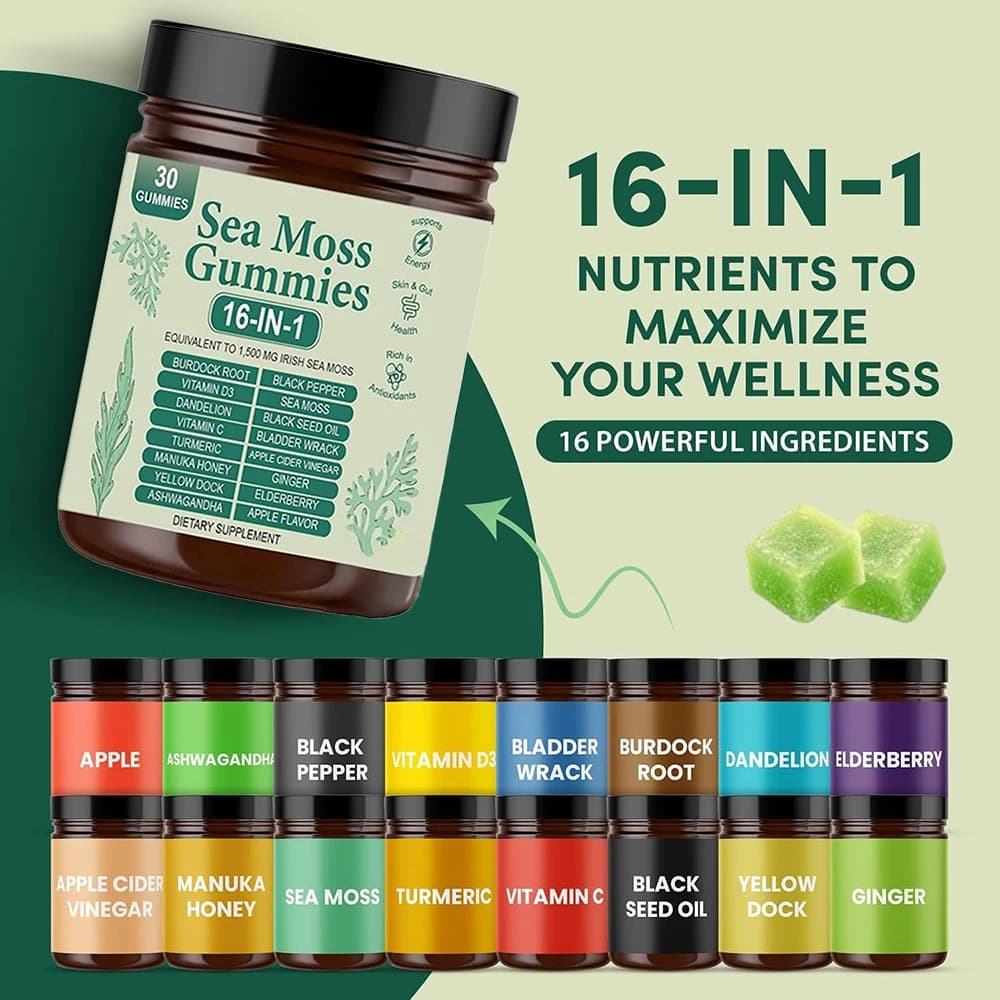 Sea Moss Gummies with Ashwagandha, Black Seed Oil, Turmeric, Vitamin C & D3, Man
