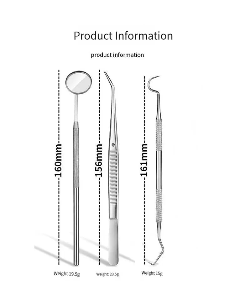 Three-piece stainless steel dental tool set — image 1