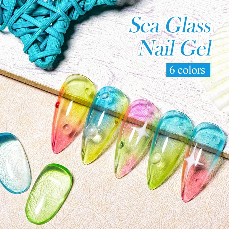 Sea blue jelly glass gel nail polish set, six 7 ml bottles — image 2