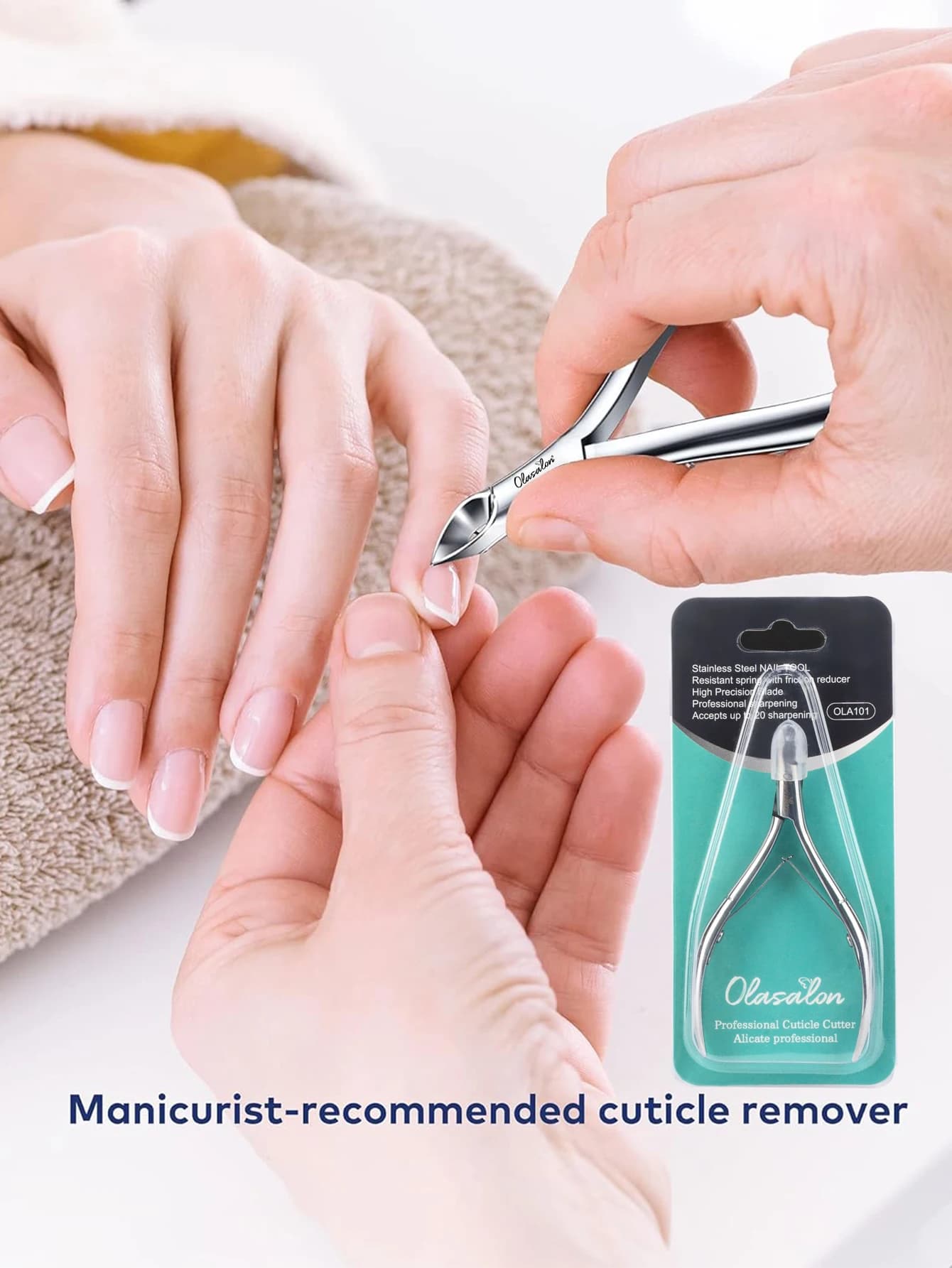 Stainless steel cuticle nipper with ergonomic handle — image 2
