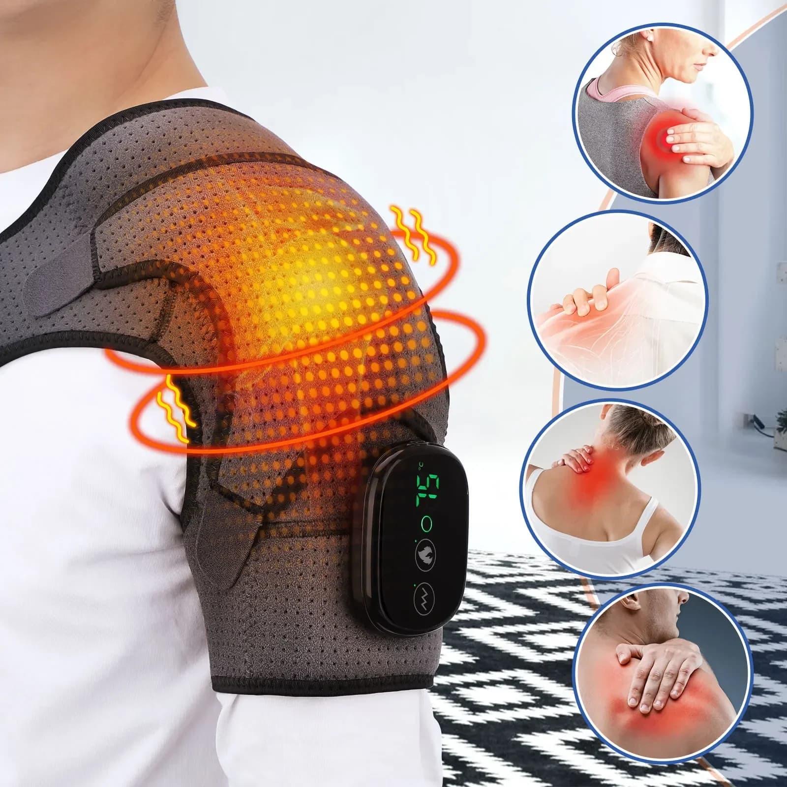 Heated shoulder massage belt with adjustable strap — image 4