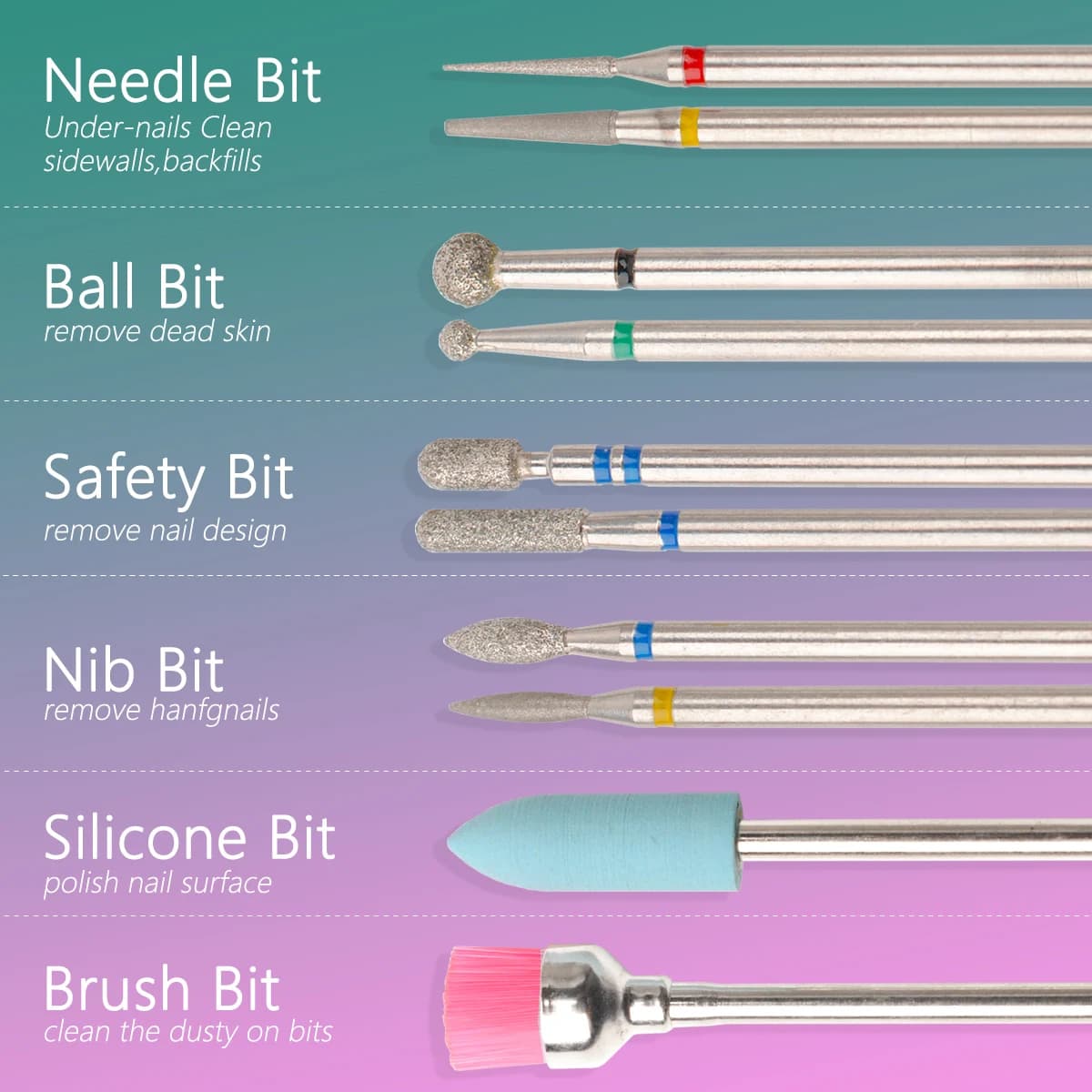 set of 14 nail drill bits for gel removal and polishing — image 2
