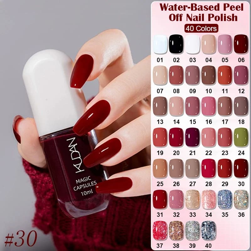 Water-Based Peel-Off Nail Polish, 10 ml, 40 Colors