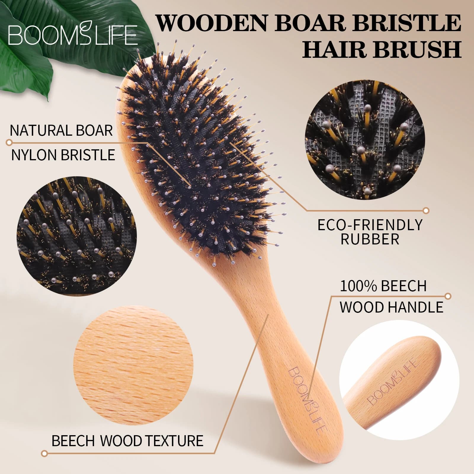 soft boar bristle hair brush with wooden handle — image 2