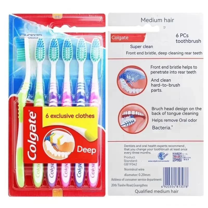 6‑Pack Soft and Medium Bristle Toothbrushes – Family & Travel