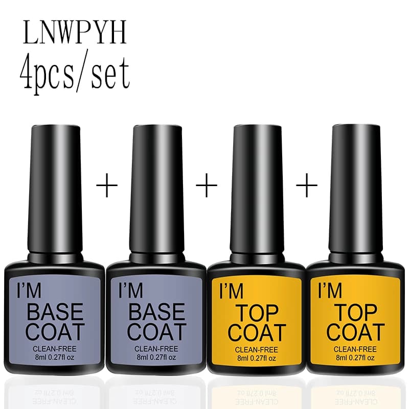 clear gel nail polish set with top and base coats — image 1