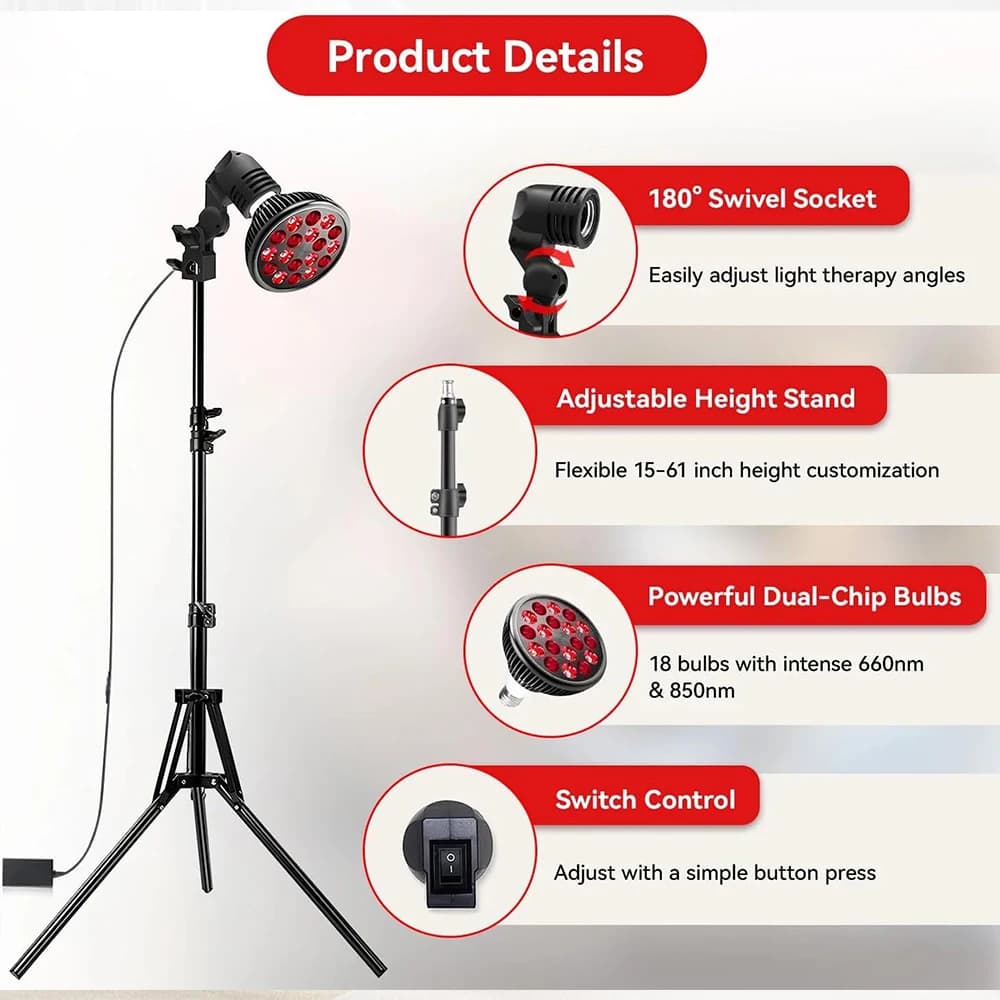 LED red and infrared light therapy lamp with E27 base — image 4