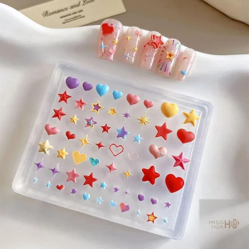 3D silicone nail art mold with heart star pentagram design — image 4