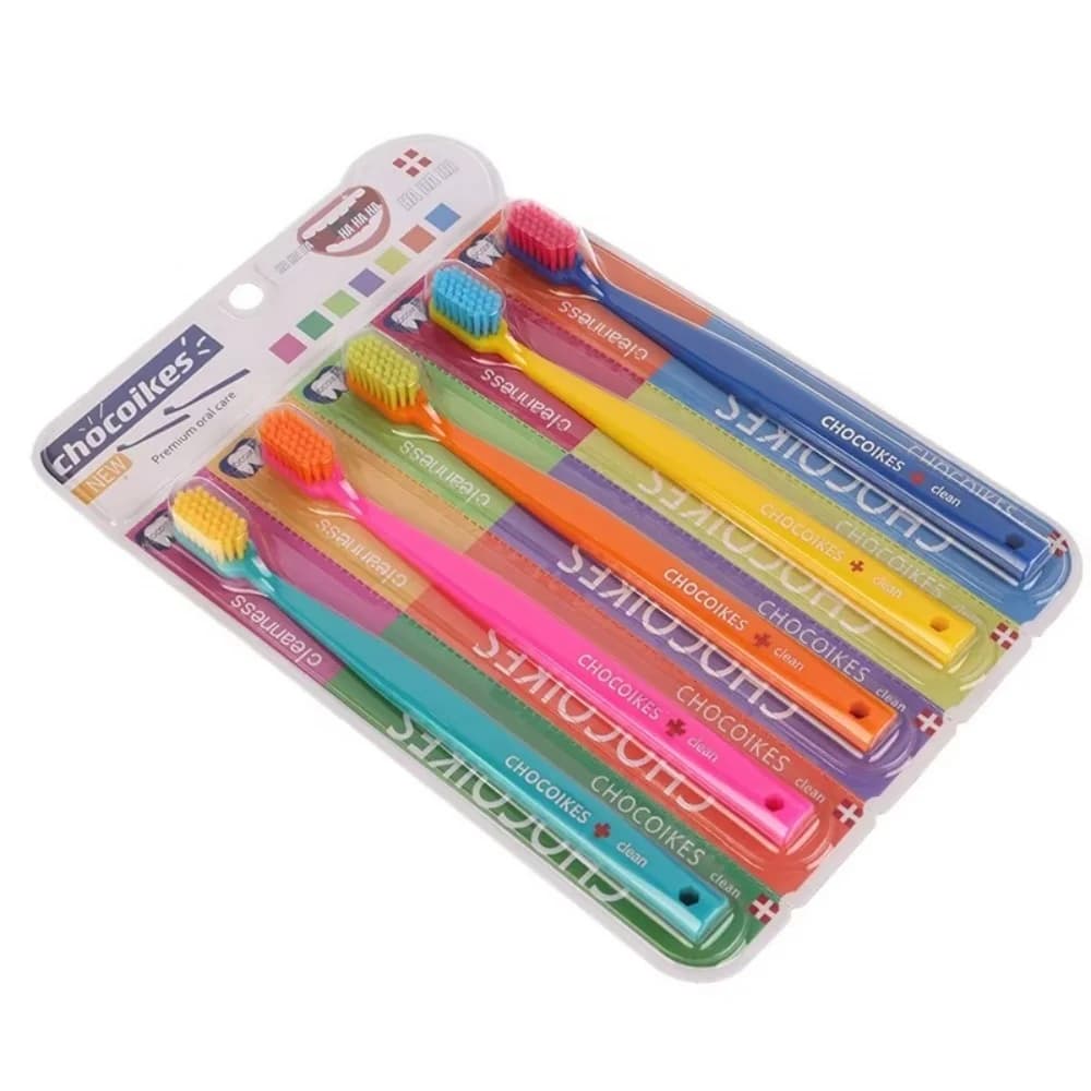 Five soft pastel toothbrushes in a travel case — image 7