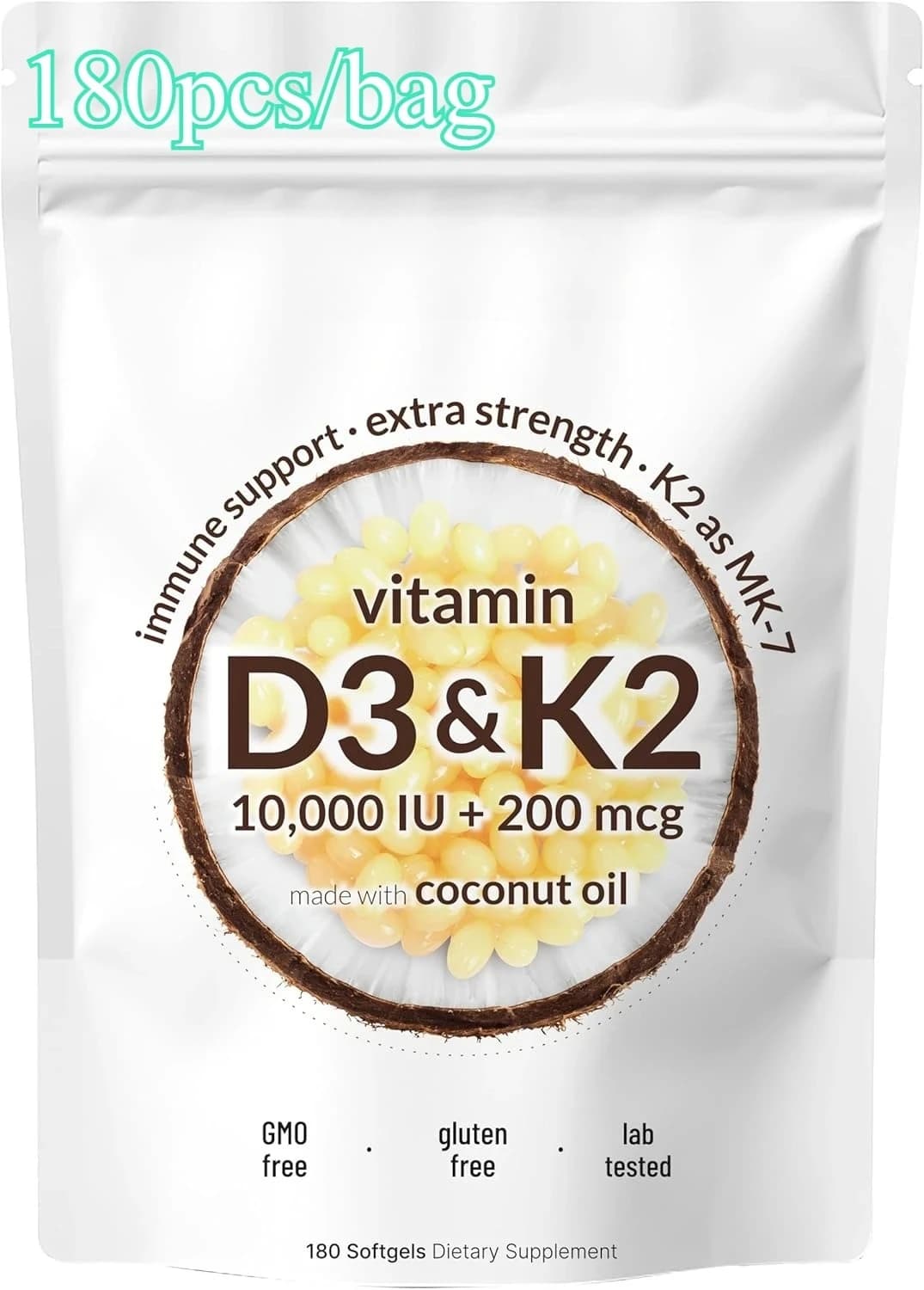 Vitamin D3 10,000 IU and K2 MK-7 softgel bottle — image 7