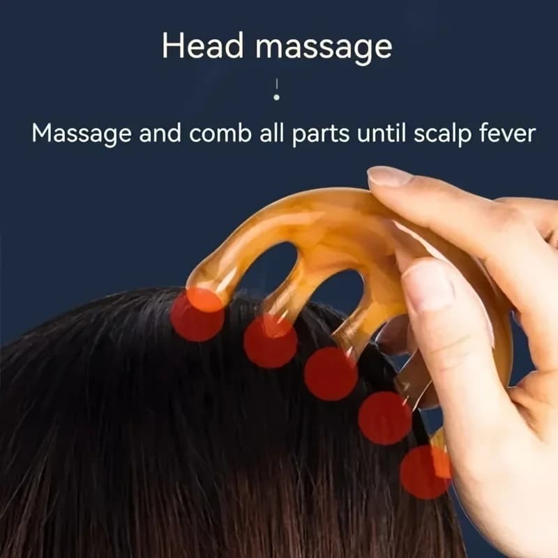 green resin acupoint massage comb with large tooth head — image 2