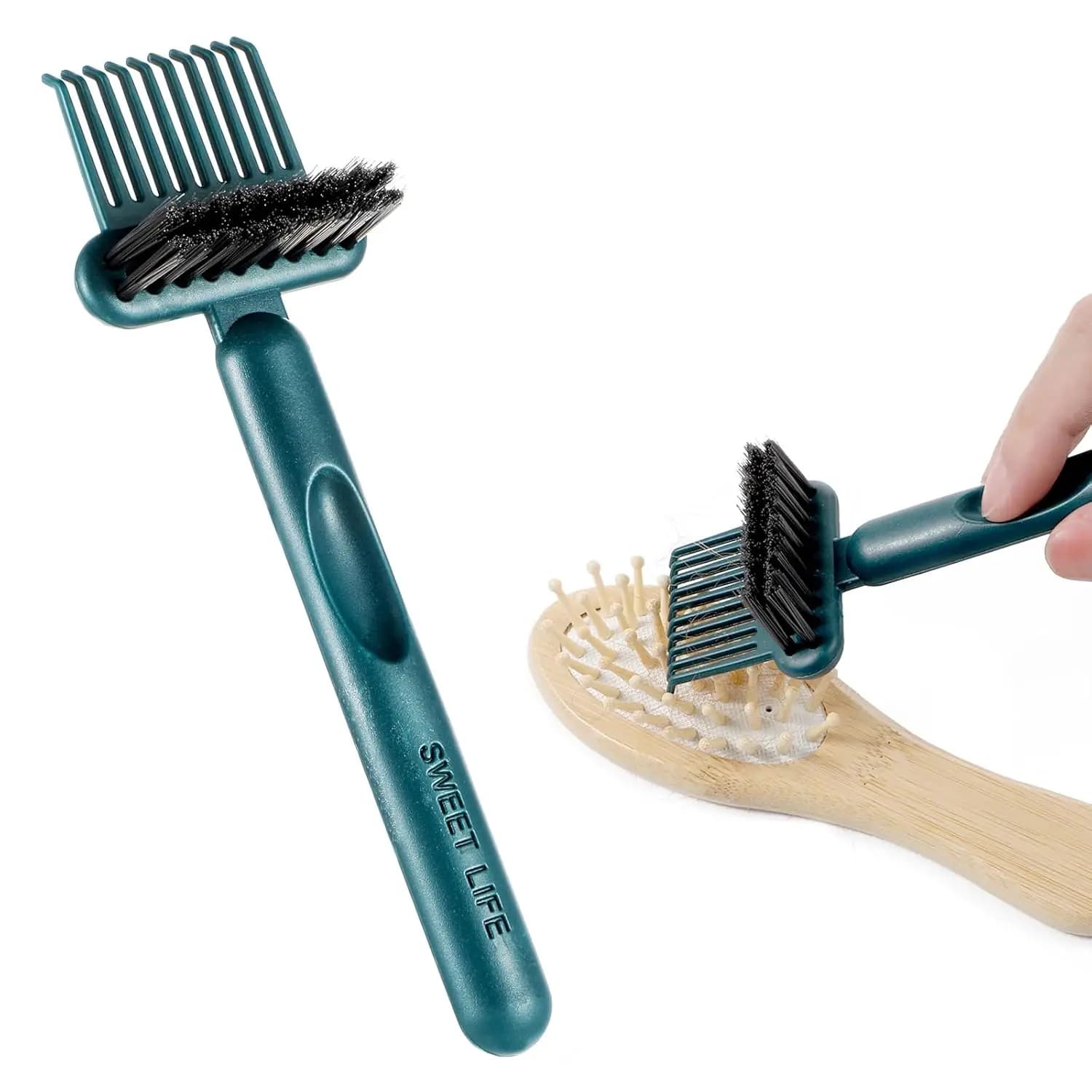 2-in-1 hair brush and comb cleaning brush — image 1