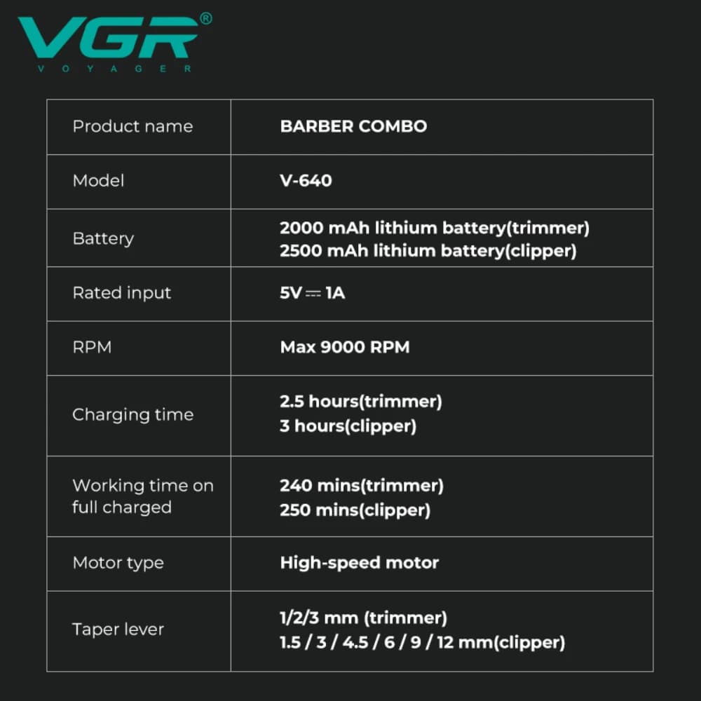 VGR rechargeable hair trimmer with 9000 RPM motor — image 6