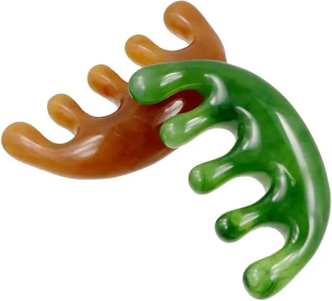 green resin acupoint massage comb with large tooth head — image 1