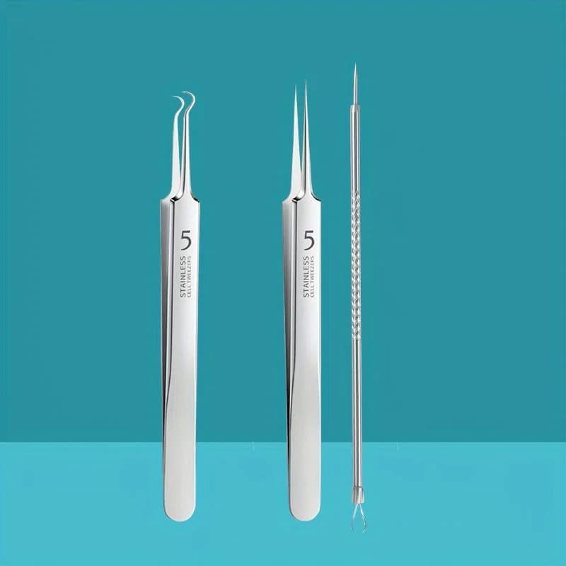Stainless steel acne removal tool set with multiple extractor heads — image 3