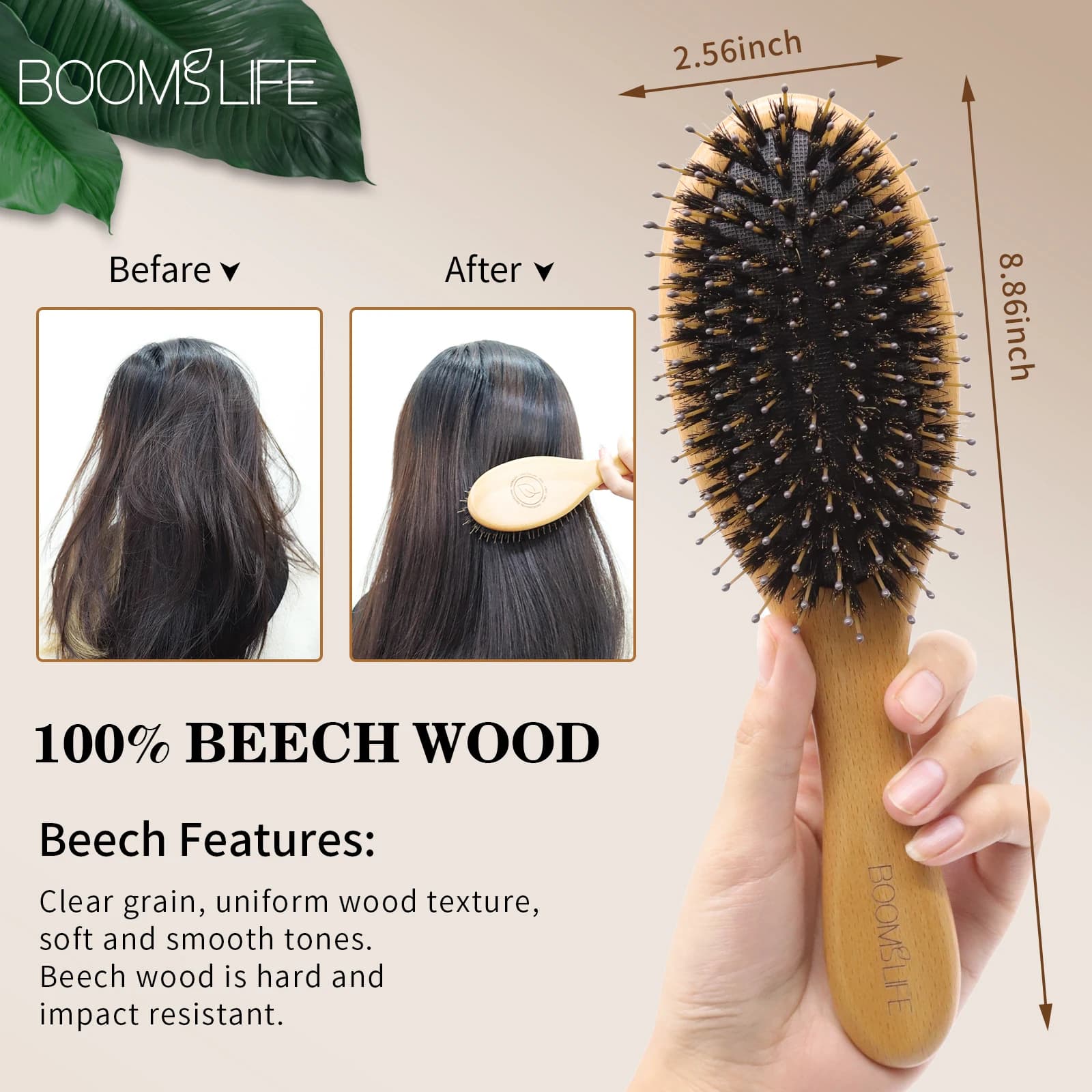 soft boar bristle hair brush with wooden handle — image 4