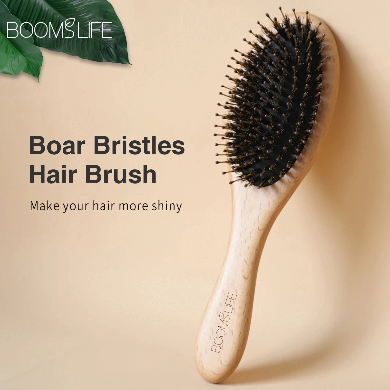 soft boar bristle hair brush with wooden handle — image 3
