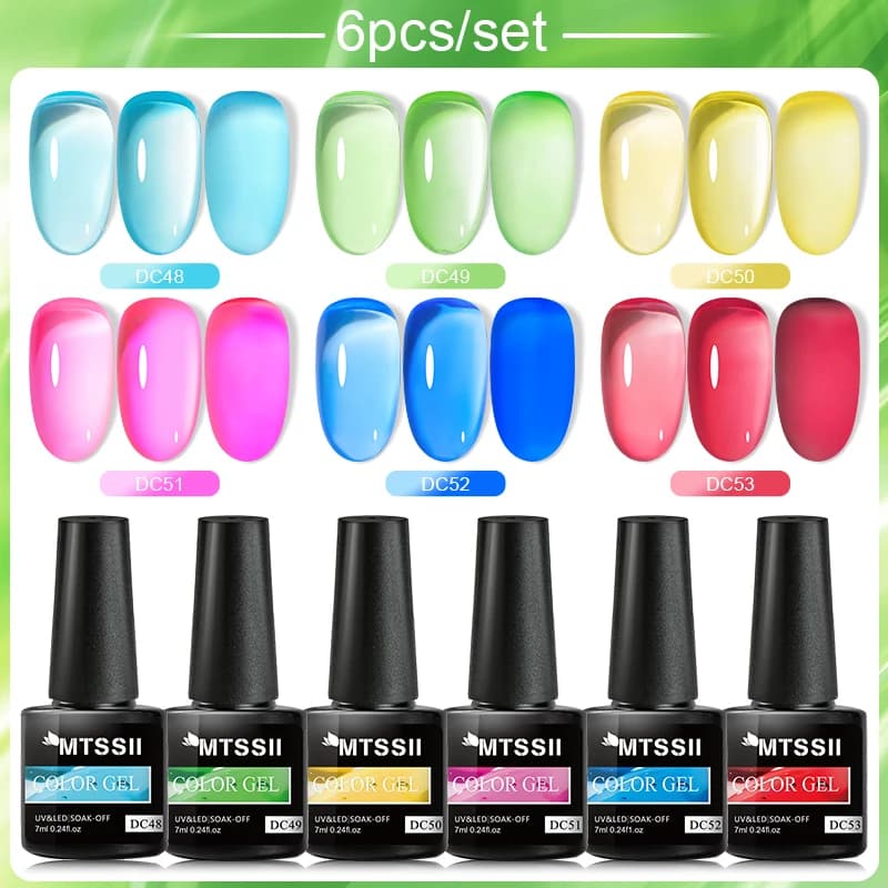 Sea blue jelly glass gel nail polish set, six 7 ml bottles — image 1