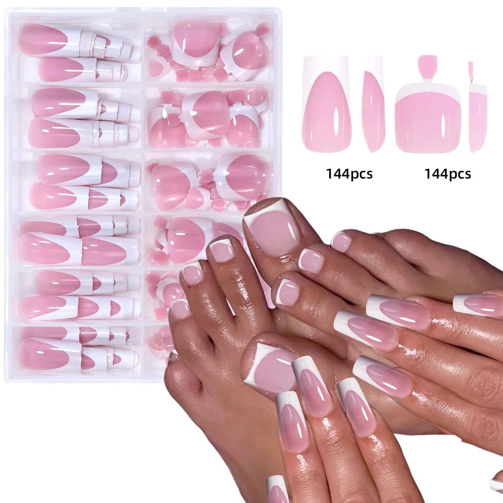 French square acrylic nail tips set for hands and feet — image 7