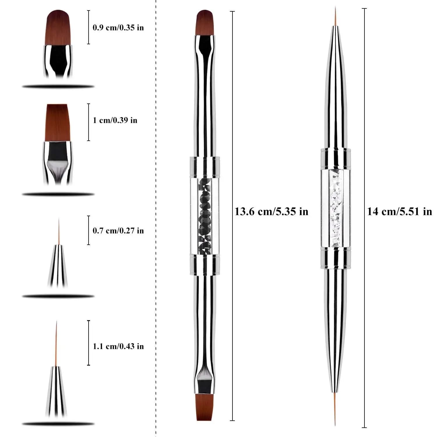 pair of double‑ended oval nail art brushes with rhinestone handles — image 7