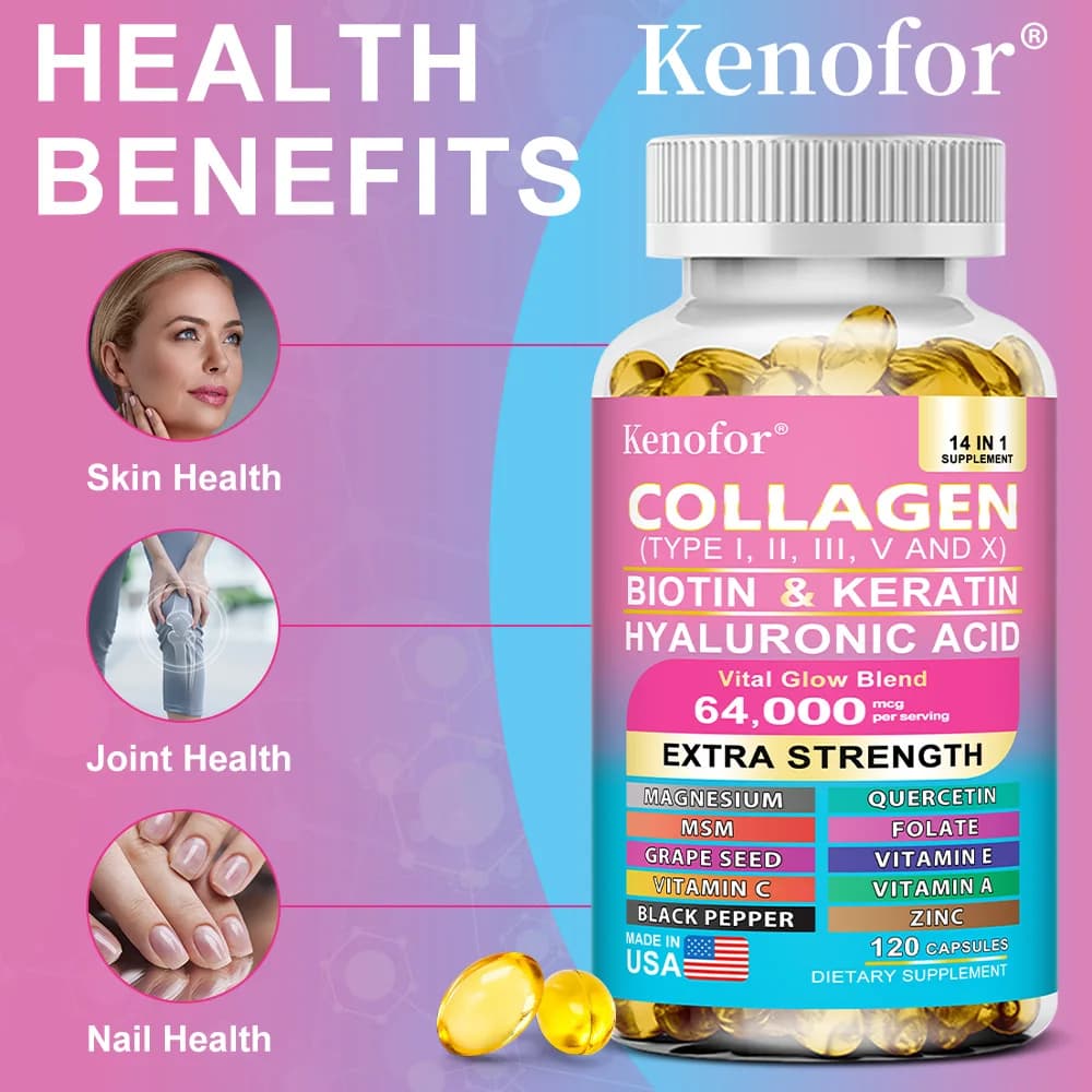 bottles of collagen capsules with biotin and keratin — image 3