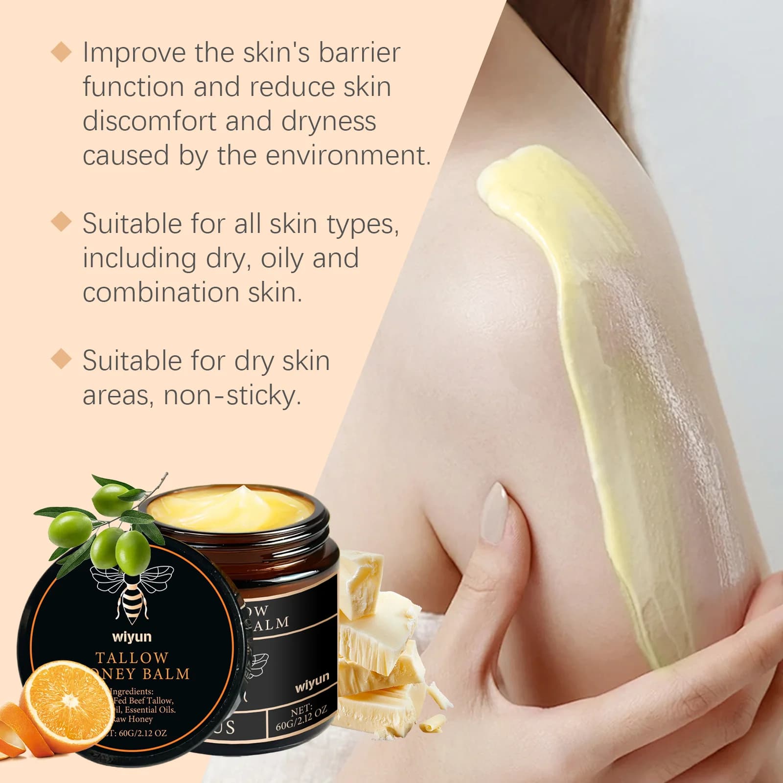 beef tallow and honey brightening cream jar — image 3