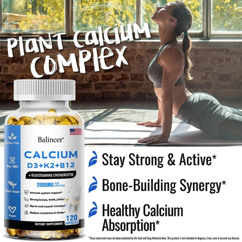 Calcium supplement bottle with D3 K2 B12 label — image 3
