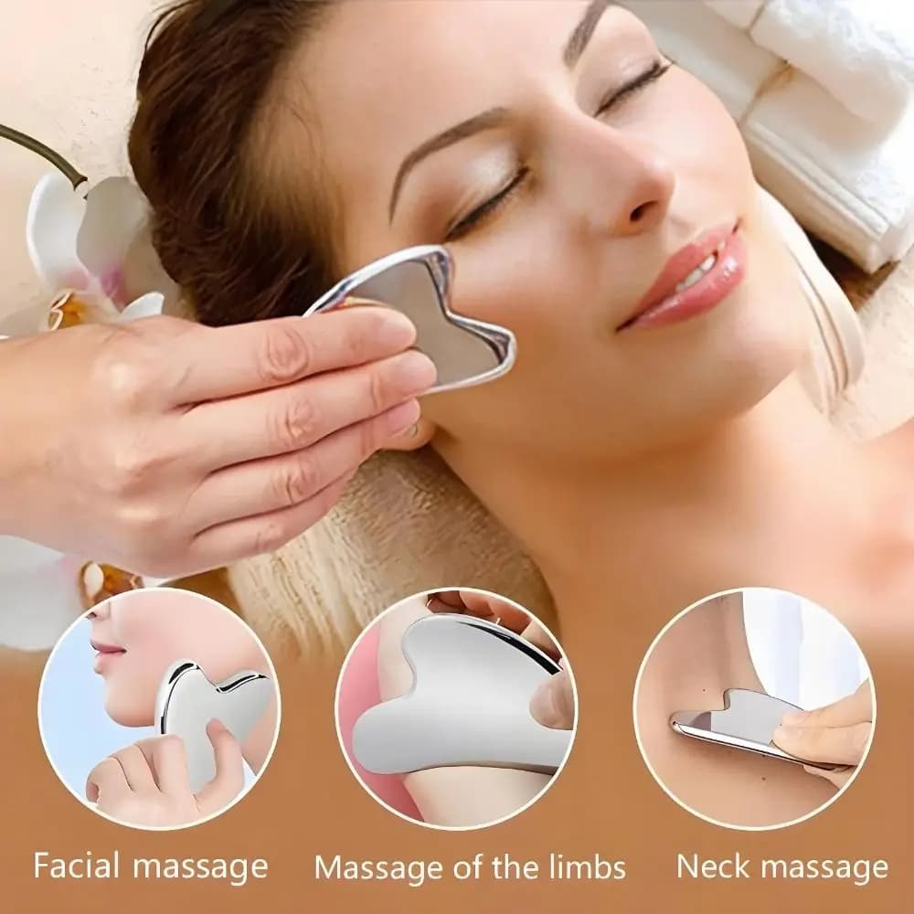 Stainless steel heart‑shaped Gua Sha facial massager — image 3