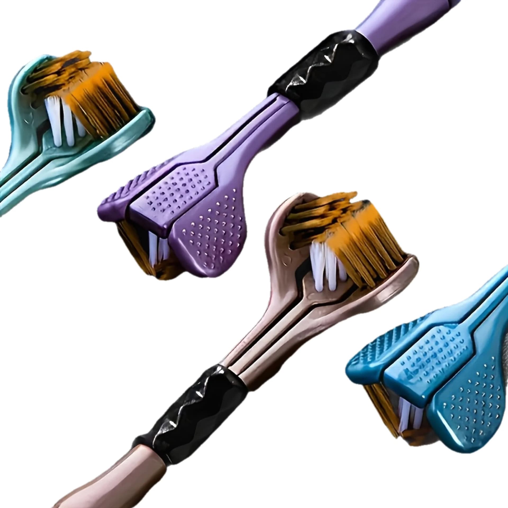 set of four ergonomic manual toothbrushes with soft‑grip handles — image 1