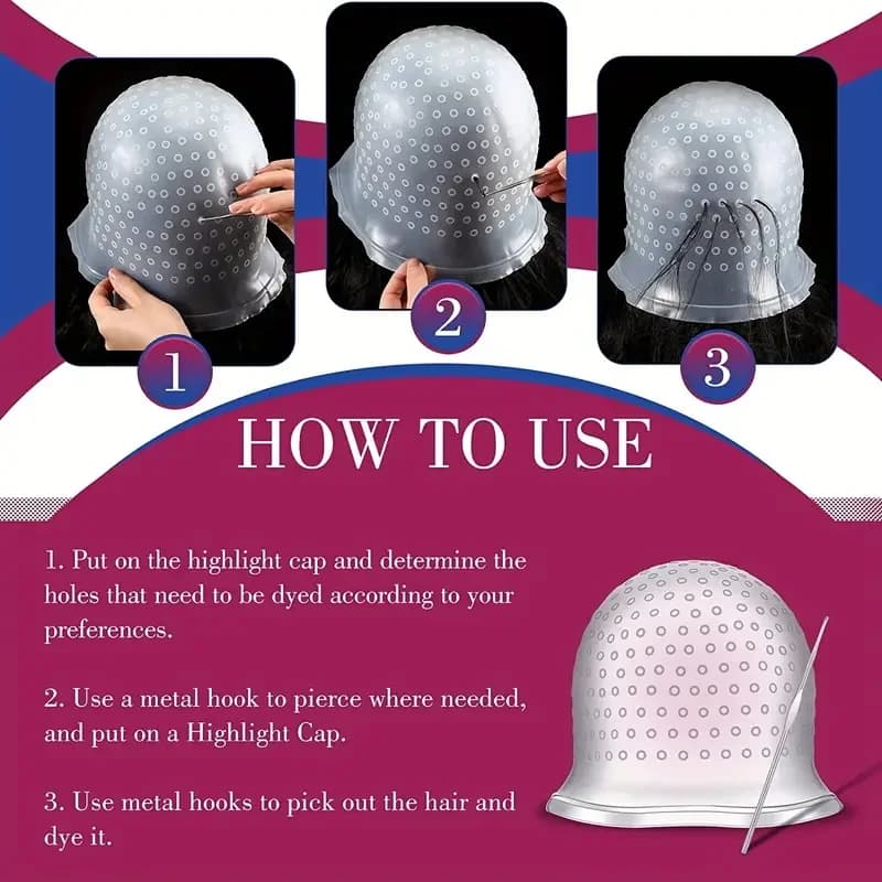 silicone hair coloring cap with built-in needle — image 5