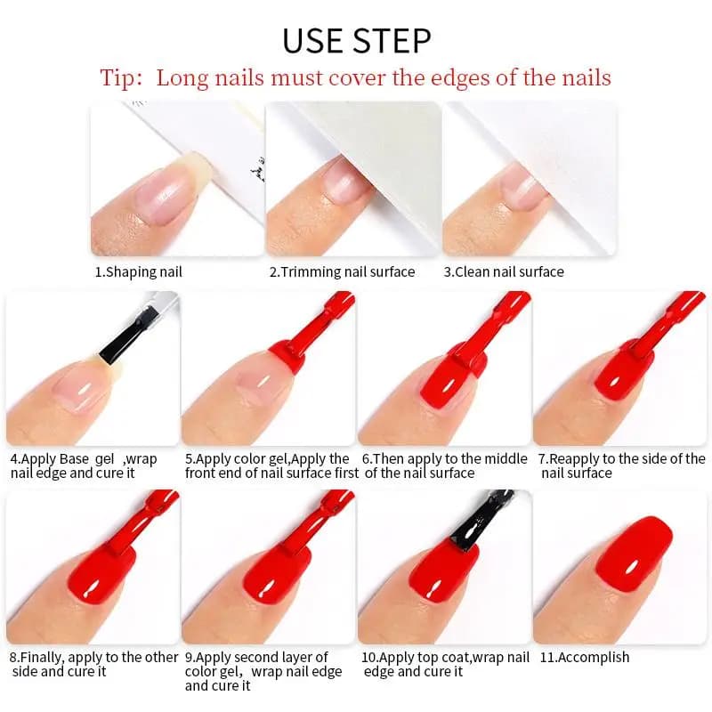 set of five red and brown semi-permanent UV nail gel tubes — image 5