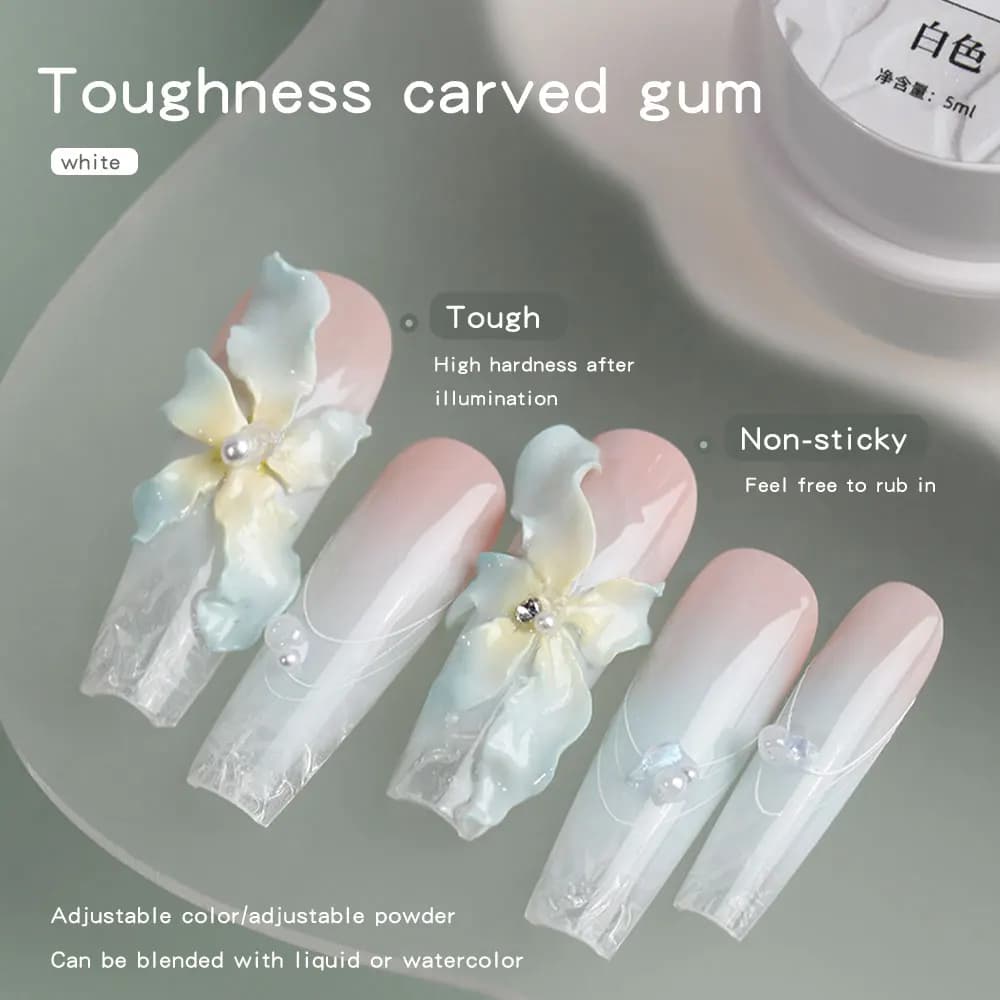 Pearl white satin 3D flower carving gel tube — image 3