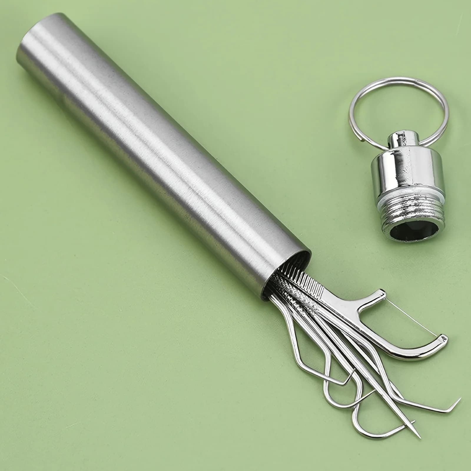 stainless steel toothpick pocket set with keychain holder — image 3
