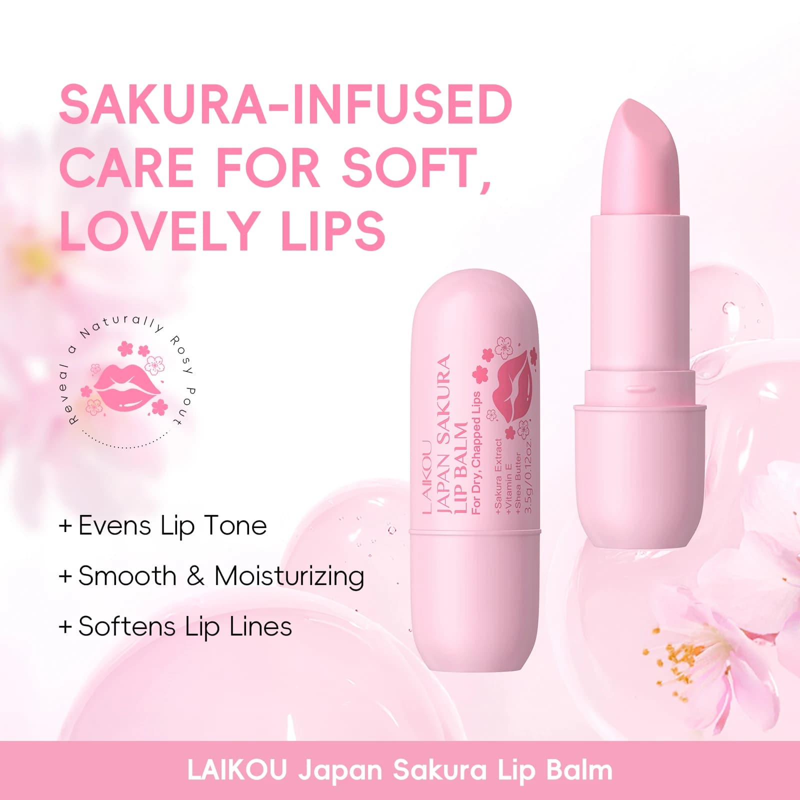LAIKOU Japan Sakura hydrating plumping lip balm tube — image 5