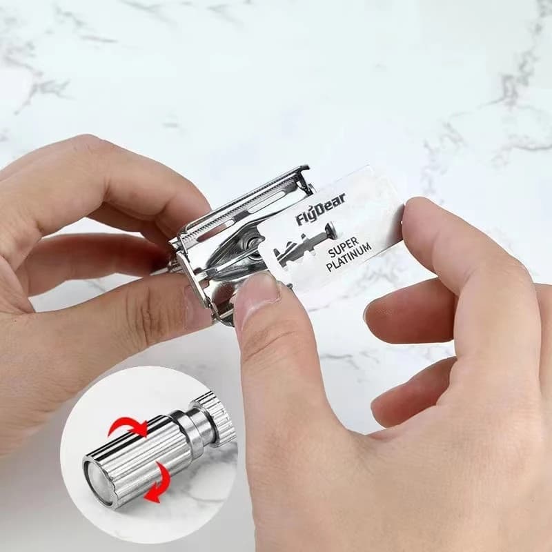 folding stainless steel straight razor with blades — image 4