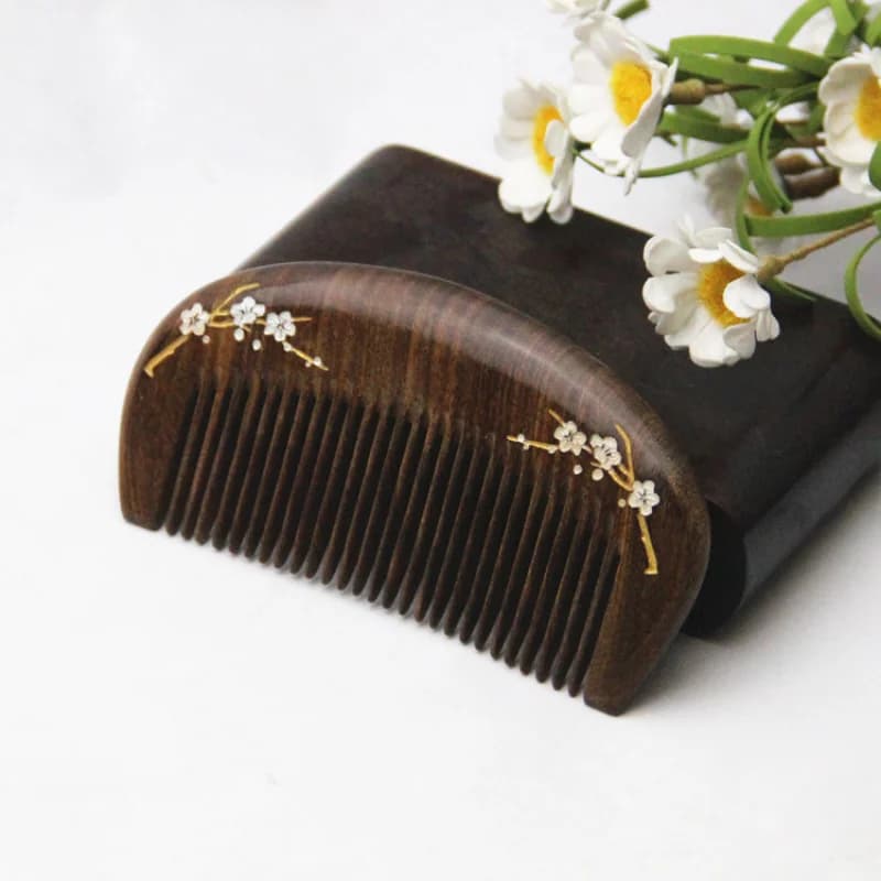 gold natural sandalwood hair comb — image 2