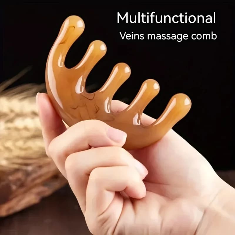 green resin acupoint massage comb with large tooth head — image 5