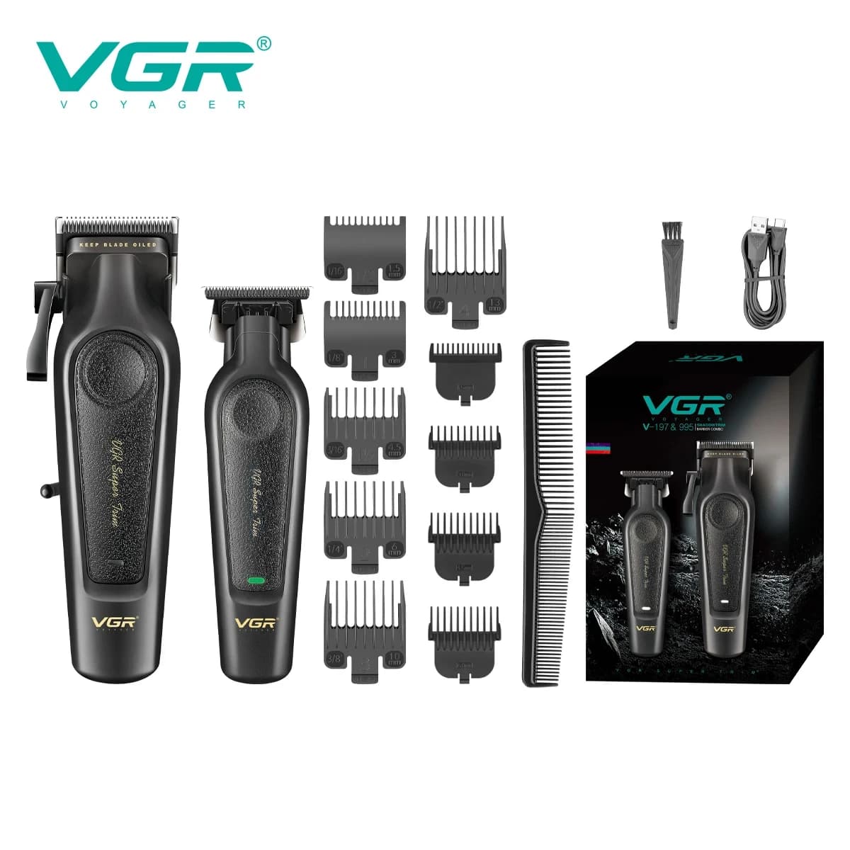 VGR high-end hair clipper set with metal leather body — image 3
